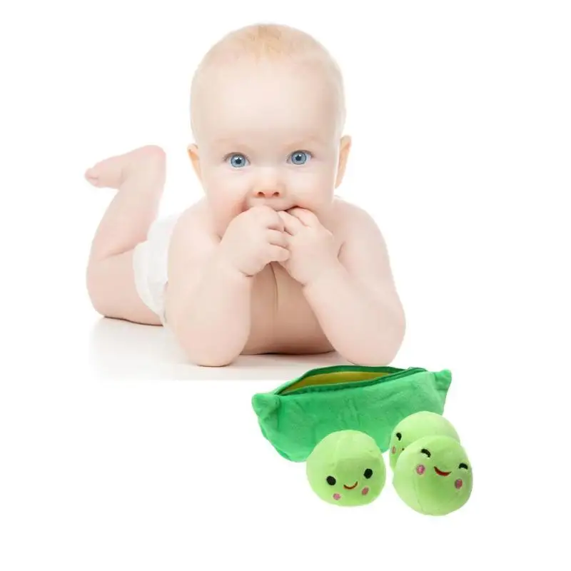 25CM Baby Green Pea Plant Beans Plush Toys for Kids 3 Cute Smile Balls With Bag Plush Stuffed Toys Girls Boys Toys Random Send