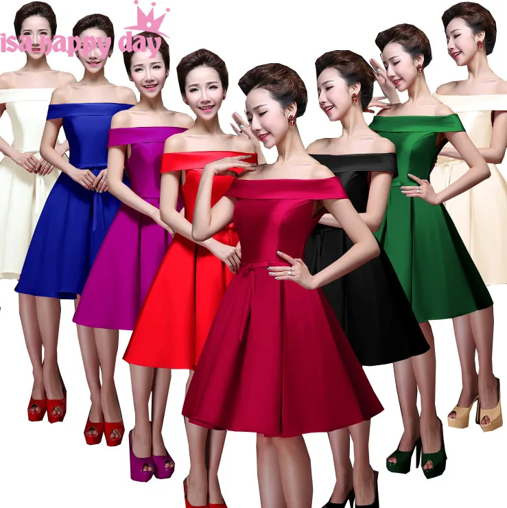 red off the shoulder knee length dress