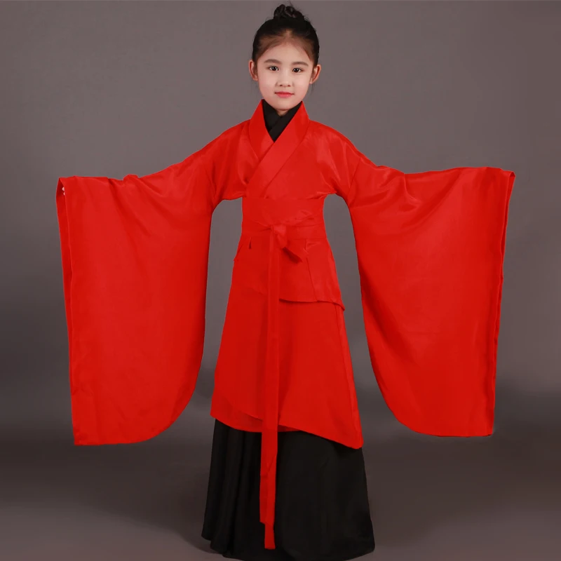Новинка, 6 шт., китайский национальный костюм для детей красный Hanfu древнекитайский Карнавальный костюм для девочек, костюм для детей, одежда для сцены 18
