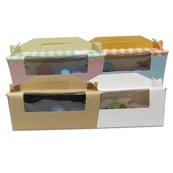 

15pcs 24x8.8x10cm Kraft Paper Baking Box Inner Holding Set with Window Handle Cakes Macaron Muffin Packaging for Wedding Party