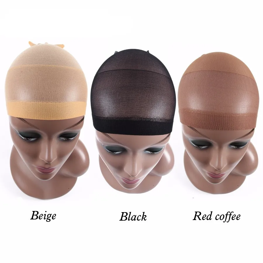 

2Pcs 3 Colors Wig Caps For Making Wigs Free Size Unisex Elastic Dome Cap Nylon Hair Net Black Beige Red Coffee Color