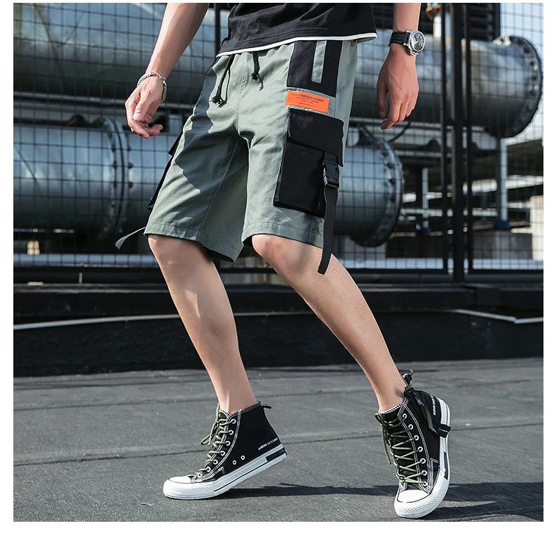 Новые хип-хоп карго шорты с карманами для мужчин Harajuku Короткие штаны для уличного бега тактика короткие Мешковатые повседневные черные