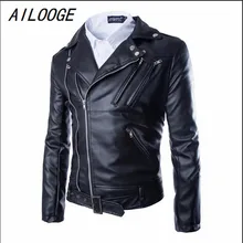 AILOOGE, Мужская популярная красивая куртка из искусственной кожи, панк, новинка, синяя, черная кожаная куртка с косой молнией, мужские Chupas De Cuero Hombre