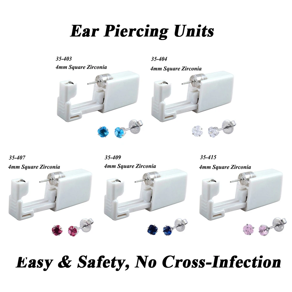 5piece Disposable Ear Piercing Gun Units With Square Cubic Zirconia