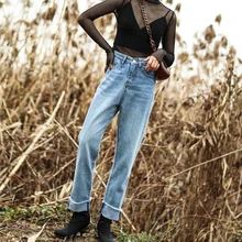 JOYDU Европа шикарные джинсы женские новые уличные Лоскутные синие джинсовые брюки Модные окантовки рваные джинсы бойфренды женские