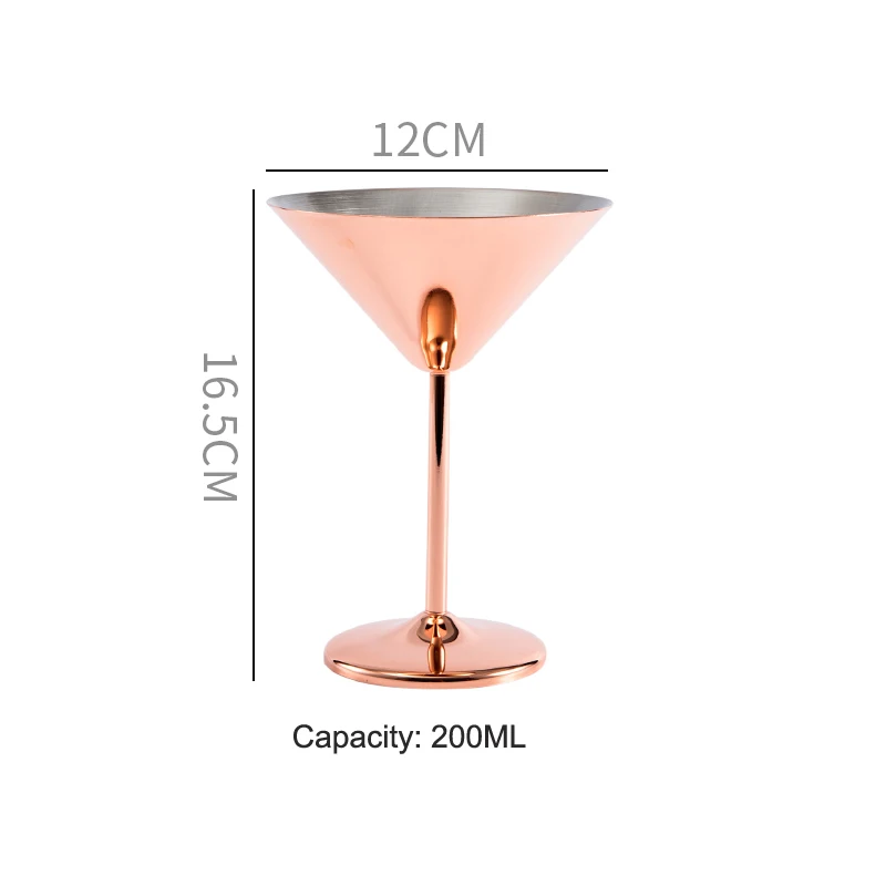 304 Нержавеющая сталь бокал для вина Кубок коктейльное стакан шампанское чашки десертная чашка кухня с посудой для бара инструменты вечерние поставки посуда для напитков - Цвет: Rose gold 200ml