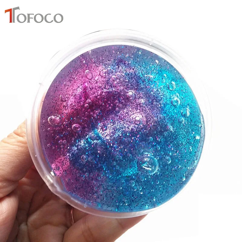 buy TOFOCO 50M DIY Colorblock Starry Crystal Mud Multicolor Slime Toys For Kids With Colored Foam Clear Fluffy Clay For children