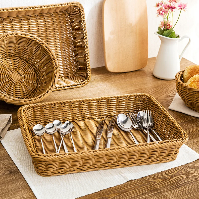 Rattan weaving storage baskets at home plastic rectangular kitchen