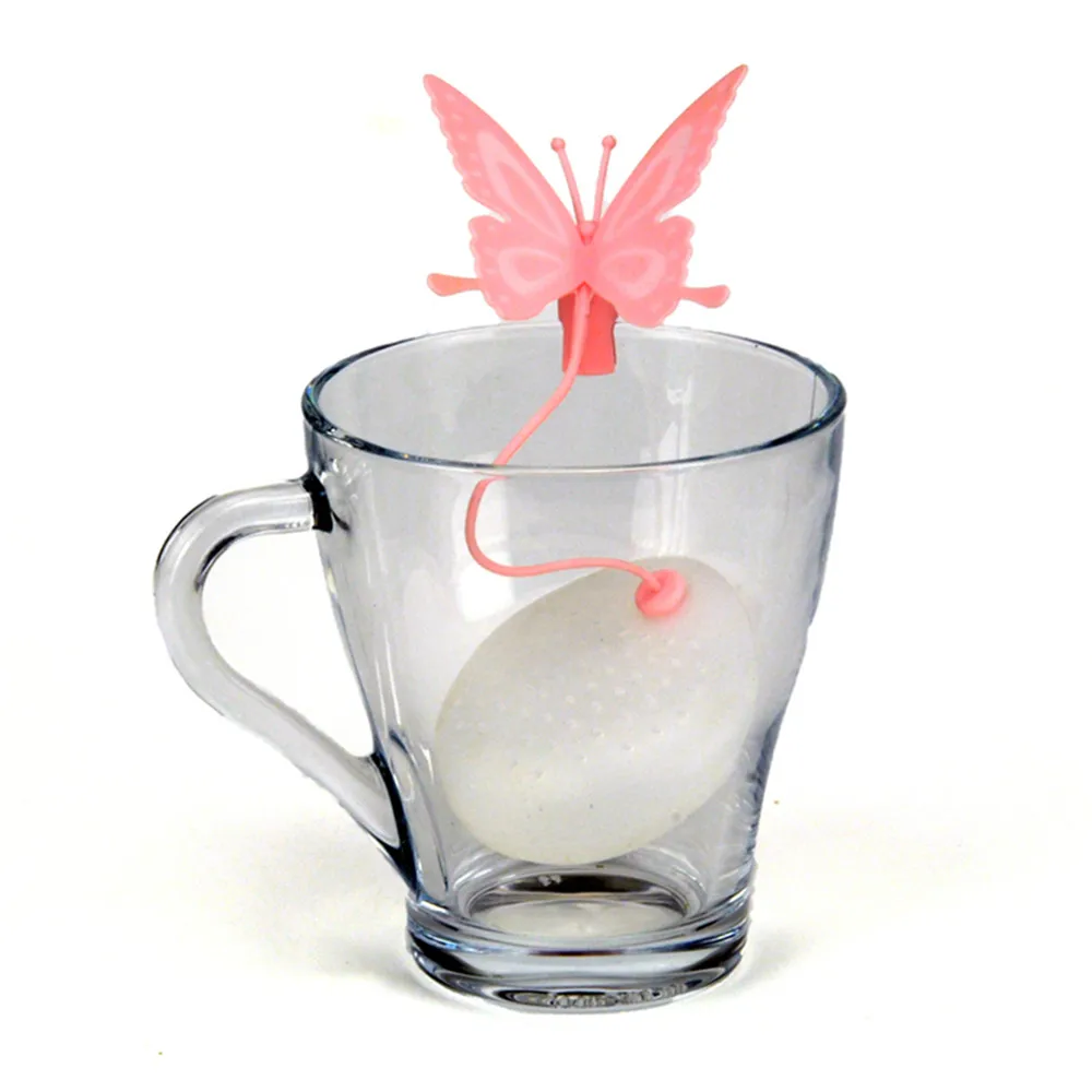 Бабочка чайные пакетики ситечки Силиконовый Фильтр размером с чайную ложку заварки кремнезема чайные пакетики - Цвет: Розовый