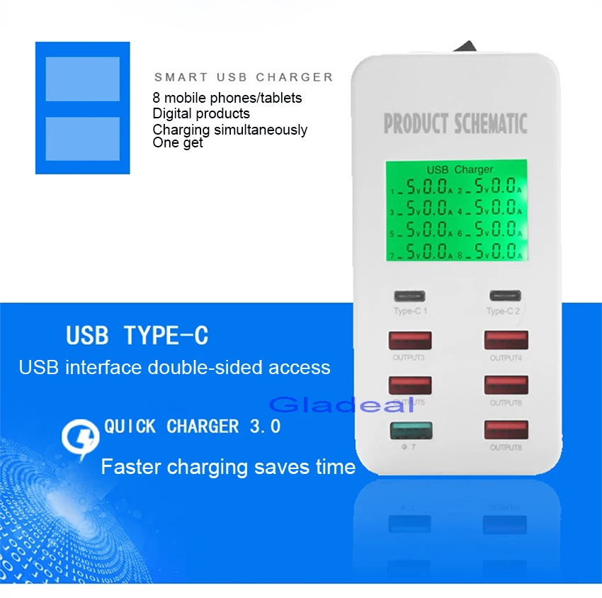 100-240V Multi Touch 6/8 Порты Смарт USB Мощность зарядная станция включает Быстрая зарядка 40W адаптер гнезда расширения для телефонов и планшетов