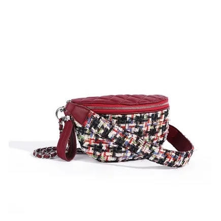 

Caker Brand Waist bag women Diamond Lattice Fanny Packs tweed chains belt bag Waist Pocket knitted handbag lady check plaid bags