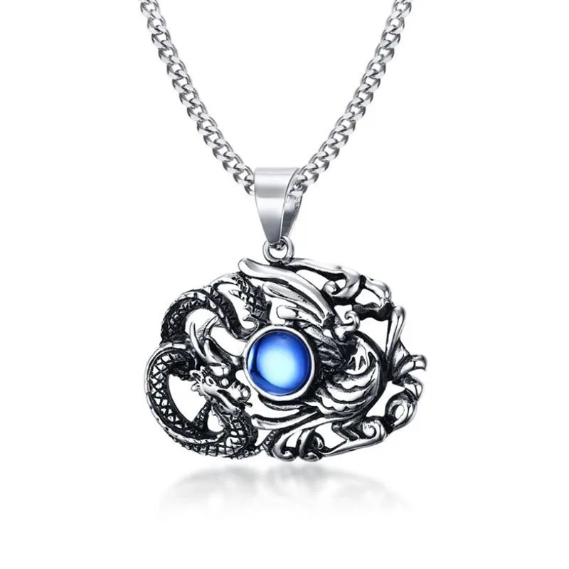 

European and American punk stainless steel pendant necklace Titanium steel dragon and phoenix casting pendant