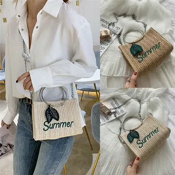 

NoEnName 2019 Summer Women Lady Shoulder Bag Straw Handwoven Rattan Handbags Knitted Satchel Tote bag Purse