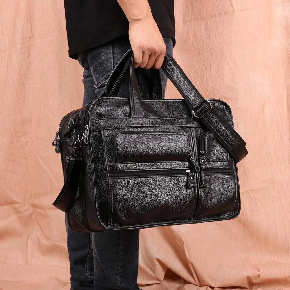 

2019 Brand Genuine Leather Men Briefcases Designer Handmade Cowhide Leather Briefcase 14" Laptop Vintage Crossbody Shoulder Bag