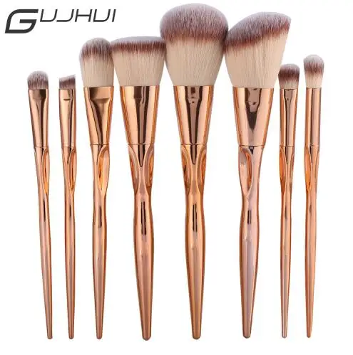 GUJHUI Pro 8pcs Metal Makeup Brushes Set Cosmetic Face Foundation Powder Eyeshadow Blush Lip Plating Make Up Brush Kit Maquiagem lades new 8pcs makeup brushes set powder foundation eyeshadow lip cosmetic brushes set travel make up brush tool free shipping