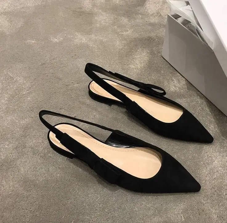

2018 Amoi sheep suede shallow mouth hollow flat shoes comfortable bow word pointed-toe women flat sandals