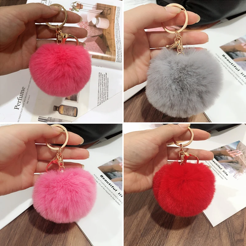 

8cm Soft Faux Fluffy Rabbit Ball Key Chain Jewelry Handbag Car Charm Pompom Key Ring Keychain Sleutelhanger Llaveros Para Mujer