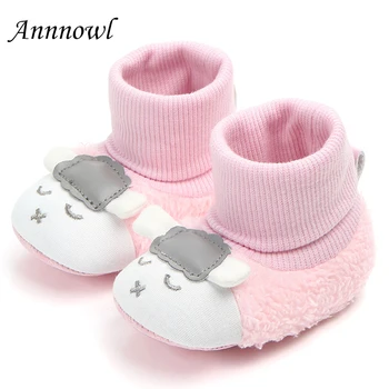 

Baby Boots Boy Girls Shoes Winter Warm Newborn Infant Learn Trainers Cotton Knitted Plush Booties Home Fleece shoe First Walkers