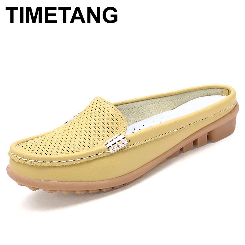 

TIMETANG arrival solid women sandals summer slippers flip flops Genuine Leather flat sandals ladies slip on flats shoes woman
