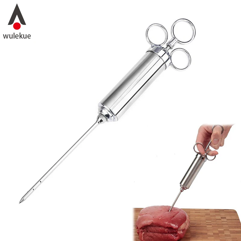 Wulekue Stainless Steel Turkey Chicken Meat Syringe Marinade Tools