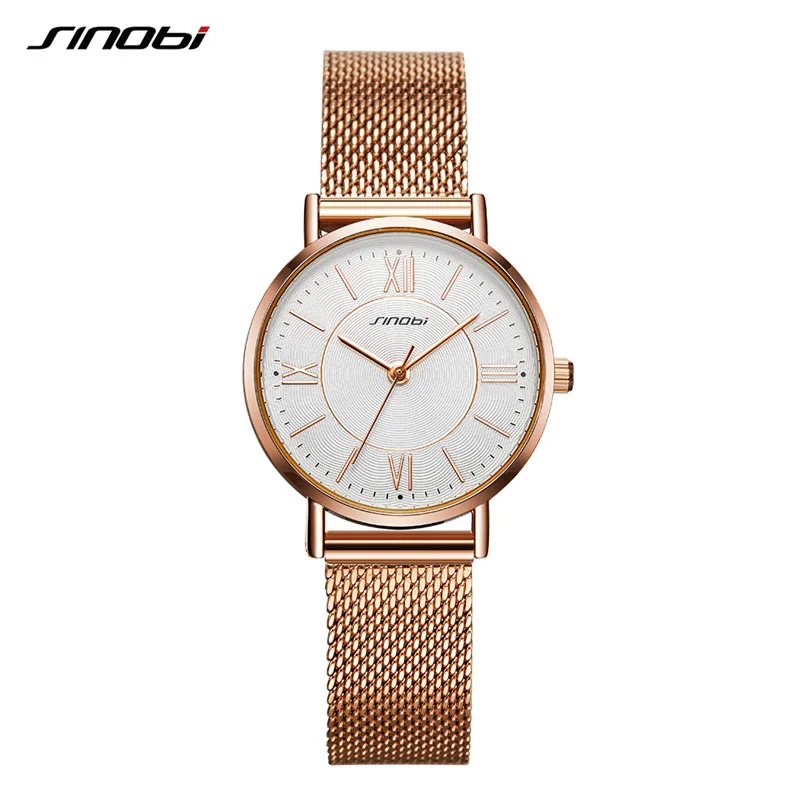 SINOBI женские часы Классический стиль черный/золотой роскошный браслет из нержавеющей стали наручные часы Reloj Mujer Новинка - Цвет: Golden