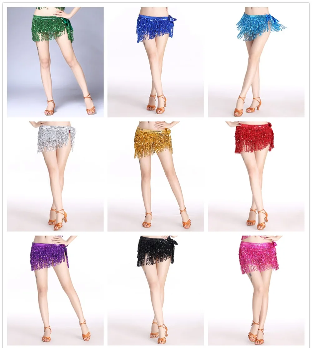 9 цветов для женщин живота аксессуары для танцевальной одежды кисточкой ремни обувь для девочек танец хип шарф блёстки ремень с из