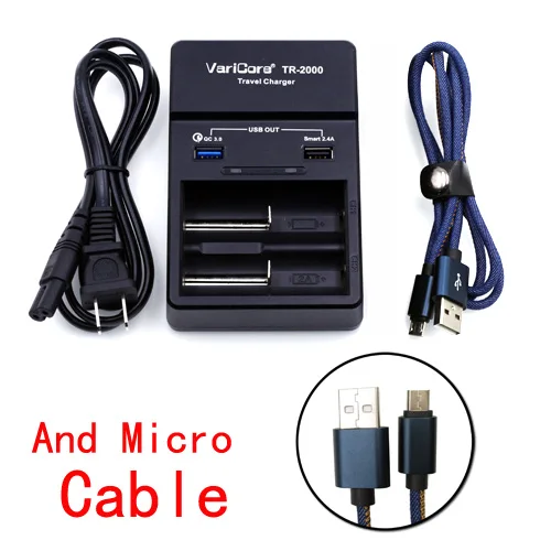 VariCore TR-2000 Батарея Зарядное устройство и быстрая зарядка 3,0 для 18650 26650 АА ААА и QC 3,0/USB 5 в мобильных устройств - Цвет: And Micro Cable