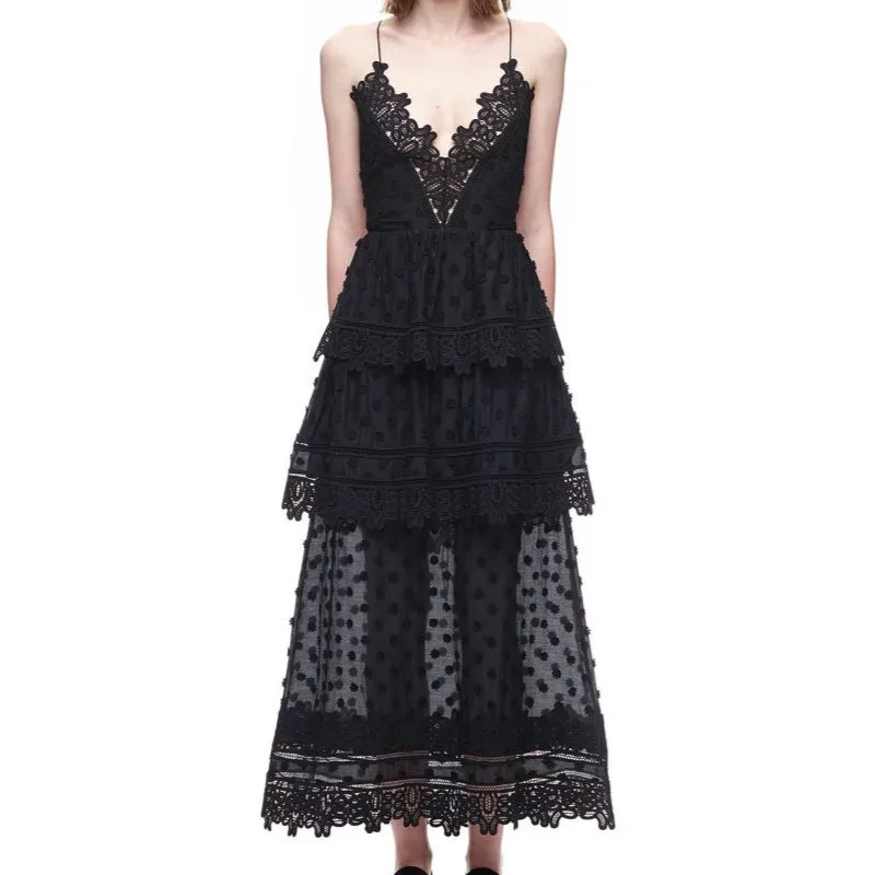 

High-end custom style 2017 summer spring fashion runway Lace embroidery sexy backless black and white long party dresses #7390