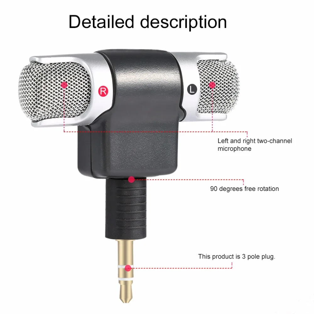 Портативный мини стерео микрофон с записывающим устройством с 3,5 мм мини-разъемом для ПК ноутбука левый и правый канал