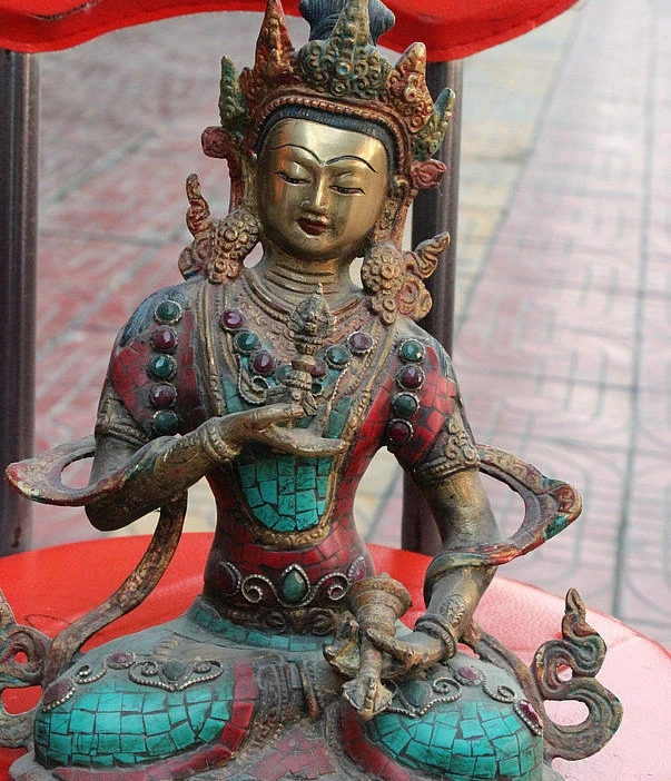 10&quot Tibet Bronze Gilt Inlay Turquoise Vajrasattva Bodhisattva God Budha Statue | Дом и сад