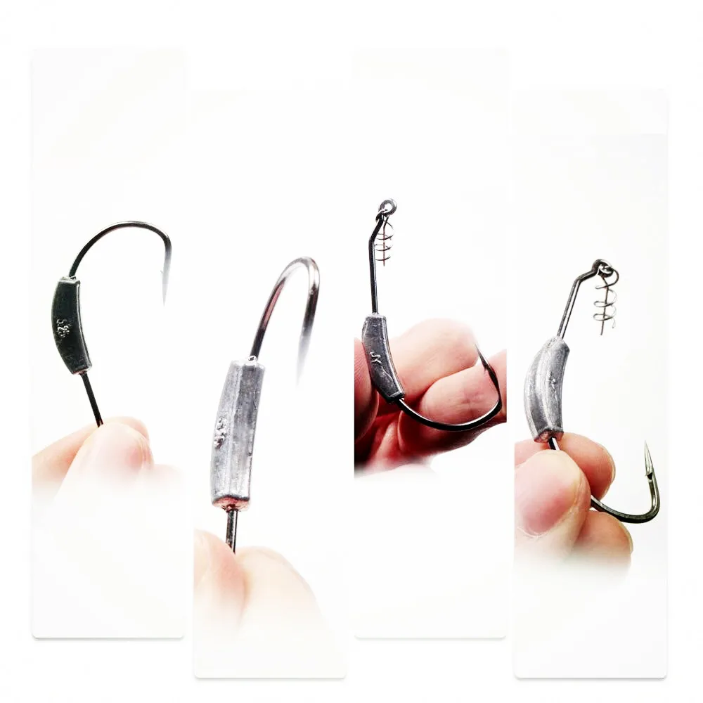 

5Pcs/lot fishing hooks With spring lock pin with lead with needle Carbon Steel crank hook Lure for soft bait fishing Accessories