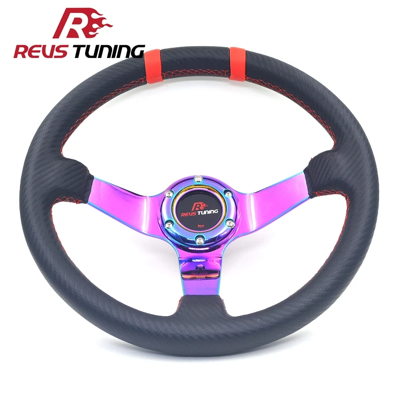 

REVSTUNING 13'' 330mm PVC Carbon Look Deep Dish Universal Car Sport Racing Rally Drift Steering Wheel