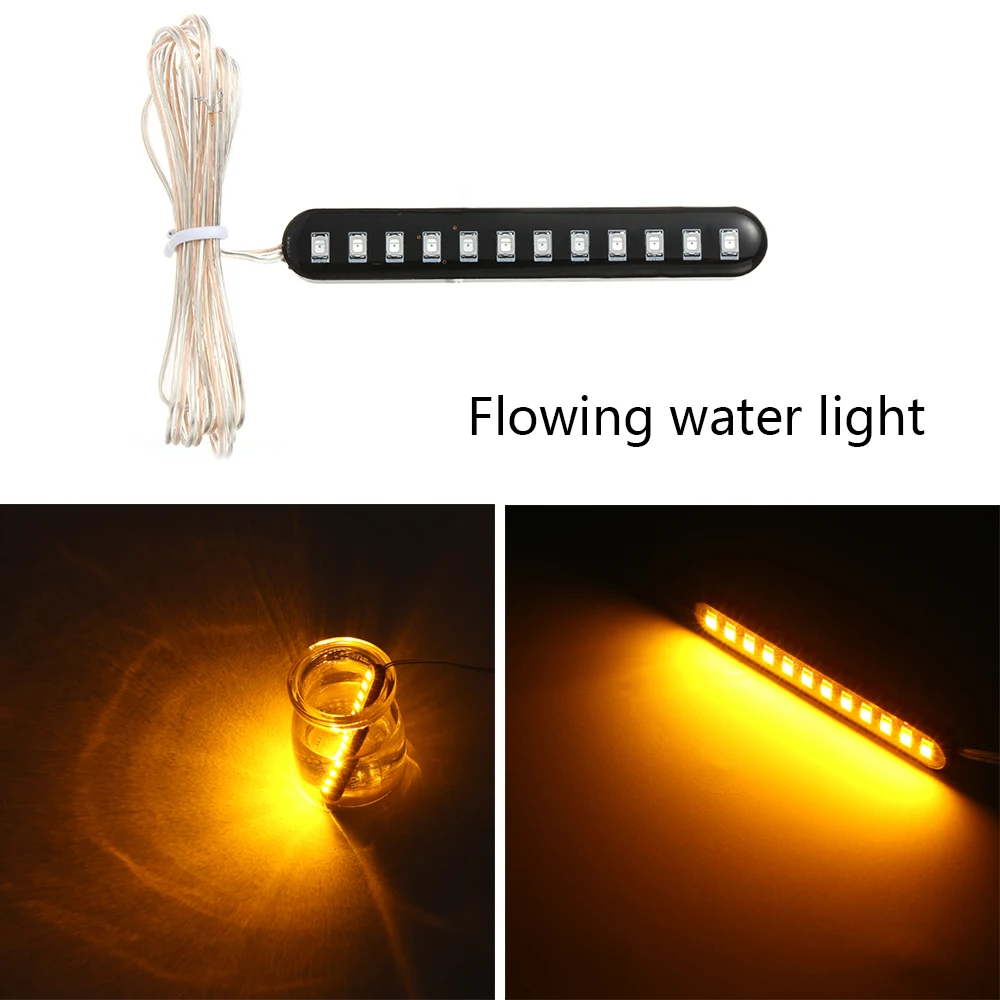 

Universal 2Pcs Sequential Water Flowing 12 LED Mini Strips Motorcycle Car Strips Led Turn Signal flasher Lights Amber marke lamp