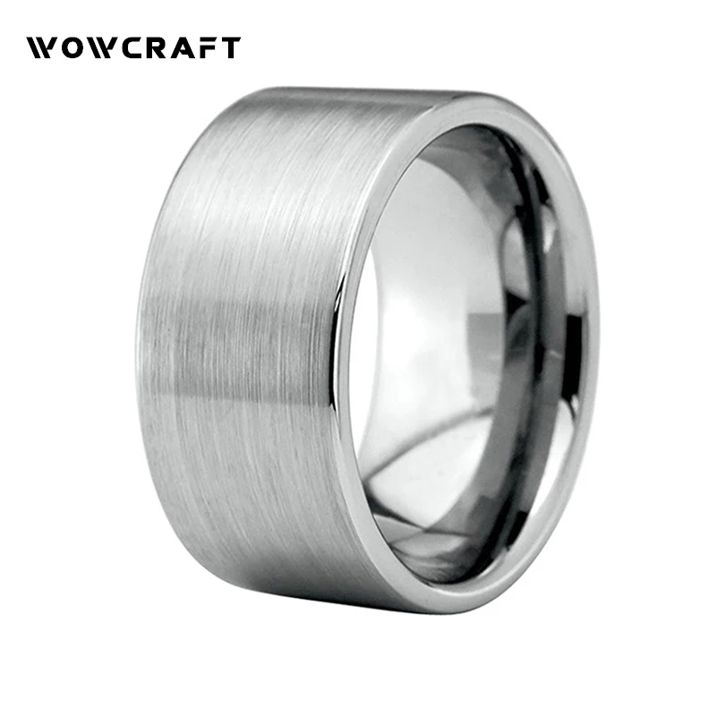 12mm Pip Cut Brushed Mens Wedding Ring Tungsten Carbide Silver Anniversary Rings Flat Band Fashion Jewelry