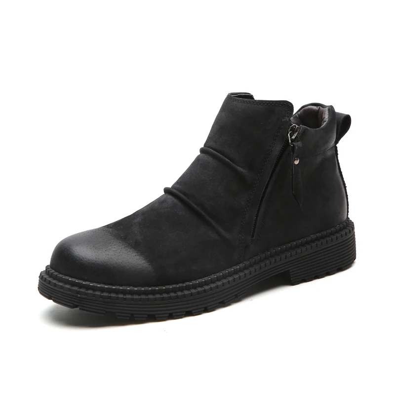 

Men Martin Boots High Top Work Boots Ankle Shoes With Zip Slip-On Round Toe Sewing Male Casual Footwear