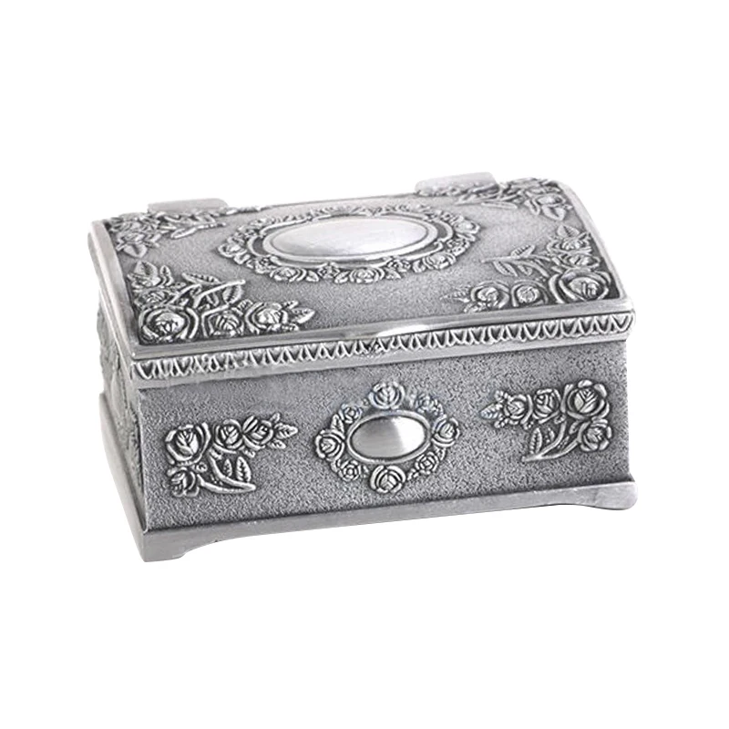 

Fashion Jewelry Carrying Cases Boxes Necklace Bracelet Rings Storage Organizer Holder Box Silver Metal Jewelry Gift Boxes