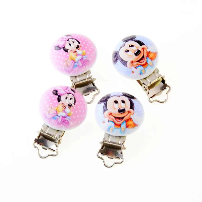 10PCs Baby Pacifier Clips Lovely Cartoon Pattern White Wood Metal Holders Cute Infant Soother Clasps Funny Accessories