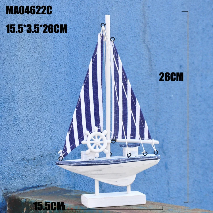 Средиземноморский деревянный парусник в сине-белую полоску, модель корабля, подарки, домашний Морской Декор