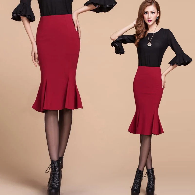 Женская юбка карандаш с оборками и высокой талией|fishing skirt|irregular skirtskirt high |