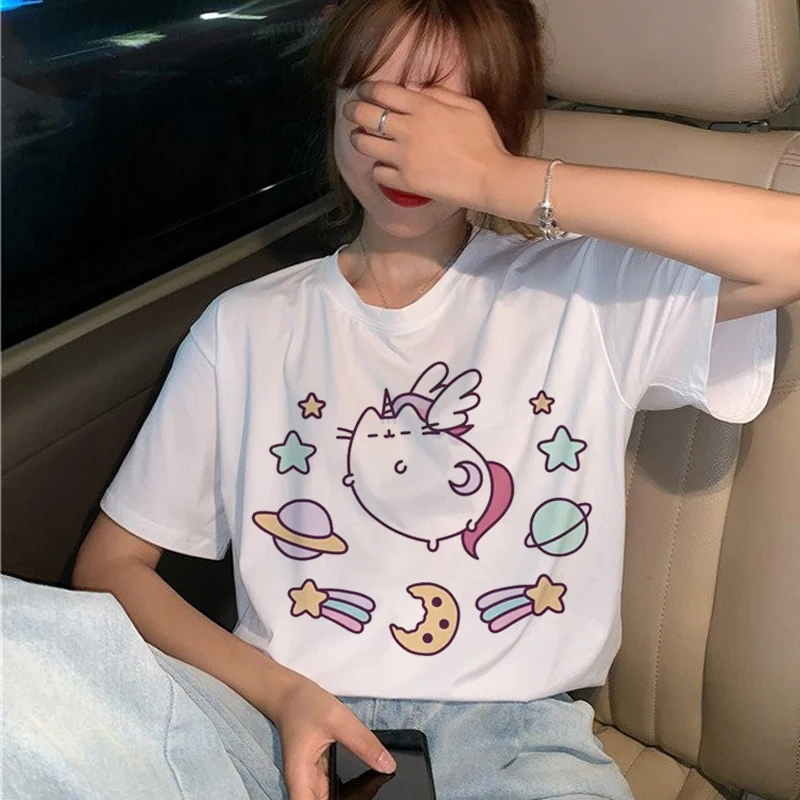 Футболки Pusheen с котом женские футболки в стиле Харадзюку забавная мультяшная