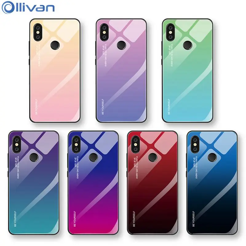 Gradient Tempered Glass Phone Case For Xiaomi Redmi Note 7 6 5 Pro 6A A2 Lite Pocophone F1 Mi8 A1 MAX 3 Cover |