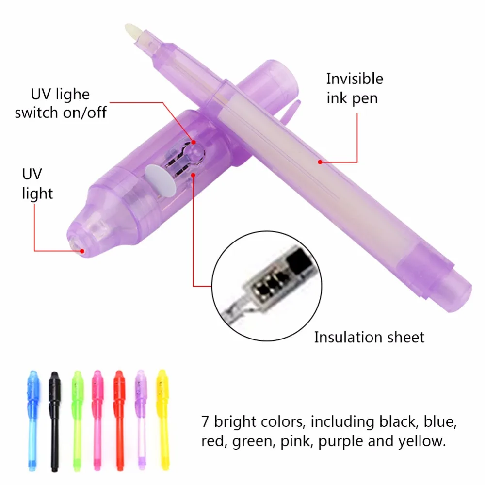 5 шт./компл. Многофункциональный невидимых чернил Горячее тиснение фольгой на бумаге вспышка светильник УФ лампа Фонарь ручка светильник мини Светодиодный УФ черный светильник с батарейками падения