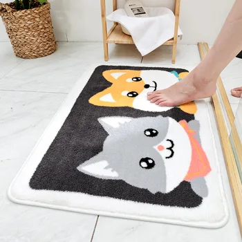 

Cartoon Flocking Microfiber Bath Mat Fast Absorbent Bathroom Carpet TPR Slip Bottom Super Soft Quick Dry Bath Rug