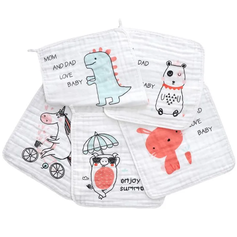  5PCS/LOT Baby Wipes Muslin Cloth Squares Handkerchief Soft Cotton Baby Washcloth Super Cute Kids Fa