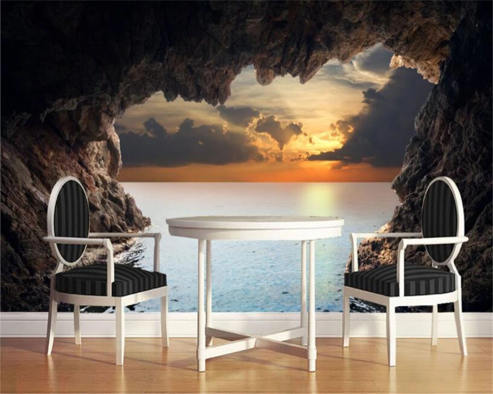 

Beibehang Custom Photo Wallpaper 3D Cave Sea view sunrise Landscape Mural Wall Home Interior Decoration 3d wallpaper tapety