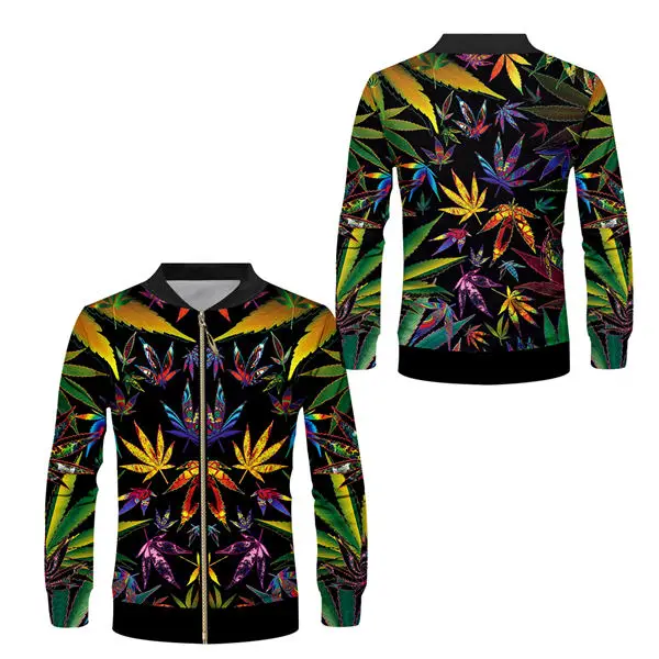 Хипстерские роскошные цветочные мужские бейсбольные куртки на молнии унисекс уличные хип хоп рэппер Спортивная ветровка бомбер пальто на заказ S-6XL - Цвет: Colorful weed coats