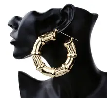 

Punk Gold Tone Bamboo Hoop Hiphop Earrings Large Circle Basketball wives Earrings Fashion Jewelry for Girl ER008