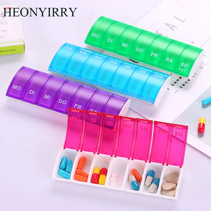 7 Days Pill Case Medicine Storage Tablet Pill Box With Clip Lids Medicine Organizer Pill Case Splitters Storage Dispenser Weekly