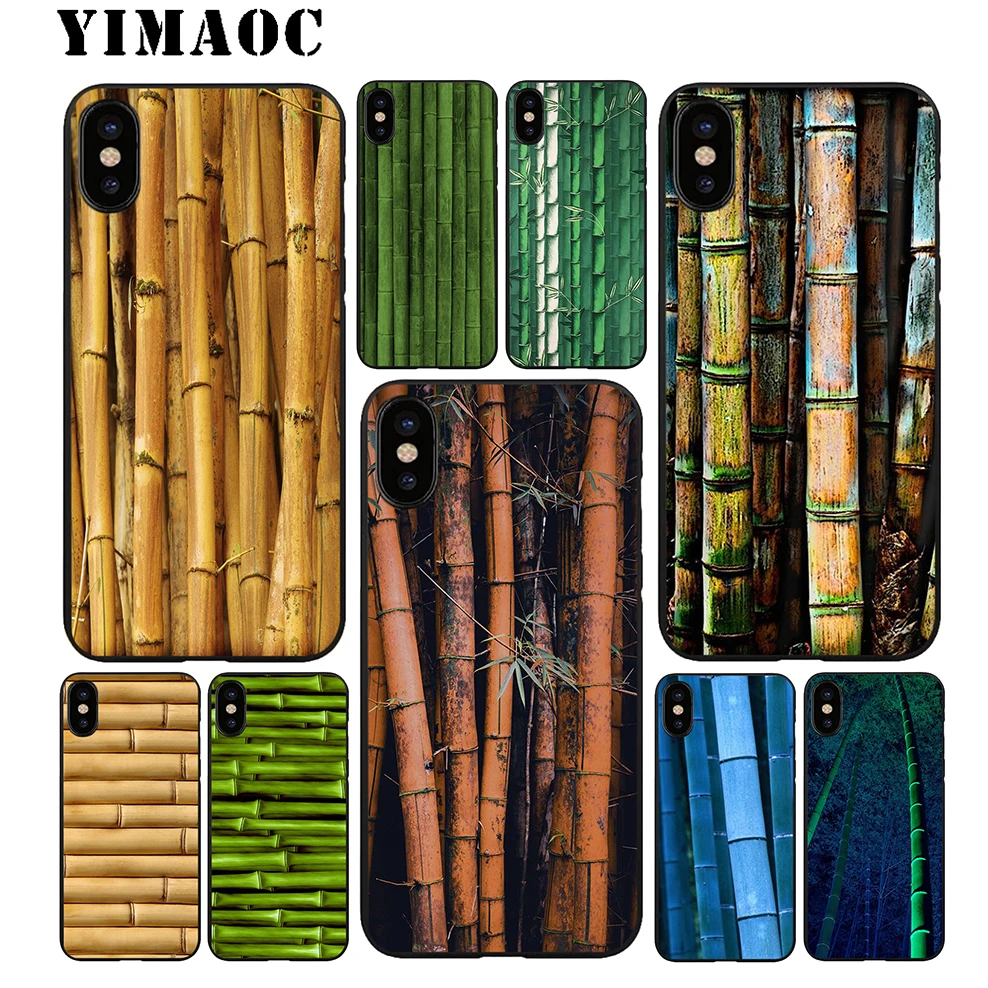 YIMAOC bamboo Art Natural Soft TPU Black Silicone Case for iPhone X or 10 8 7 6 6S Plus 5 5S SE Xr Xs Max |