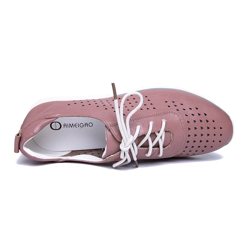 IMG_9442 AIMEIGAO 2019 New Lace Up Flats Shoes Soft Leather Comfort Shoes For Women Hollow Out Breathable Casual Shoes Autumn And Spring